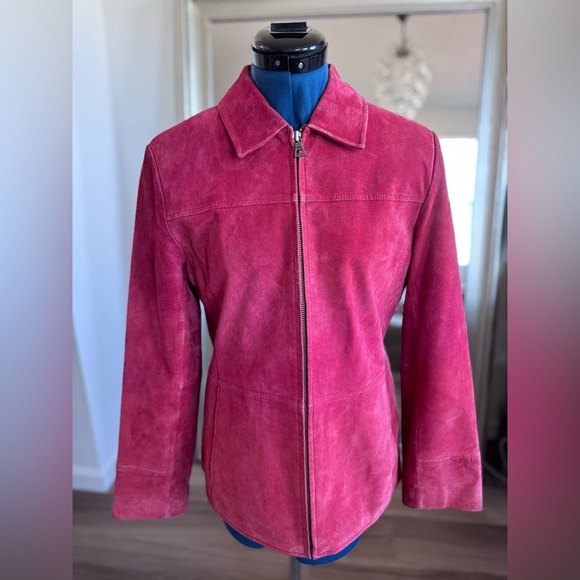 Vintage 90s Y2K Bernardo Red Leather Suede Moto Biker Zip Up Jacket PM - Picture 2 of 13